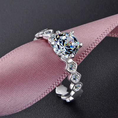 White Cubic Zirconia Round Sterling Silver Ring